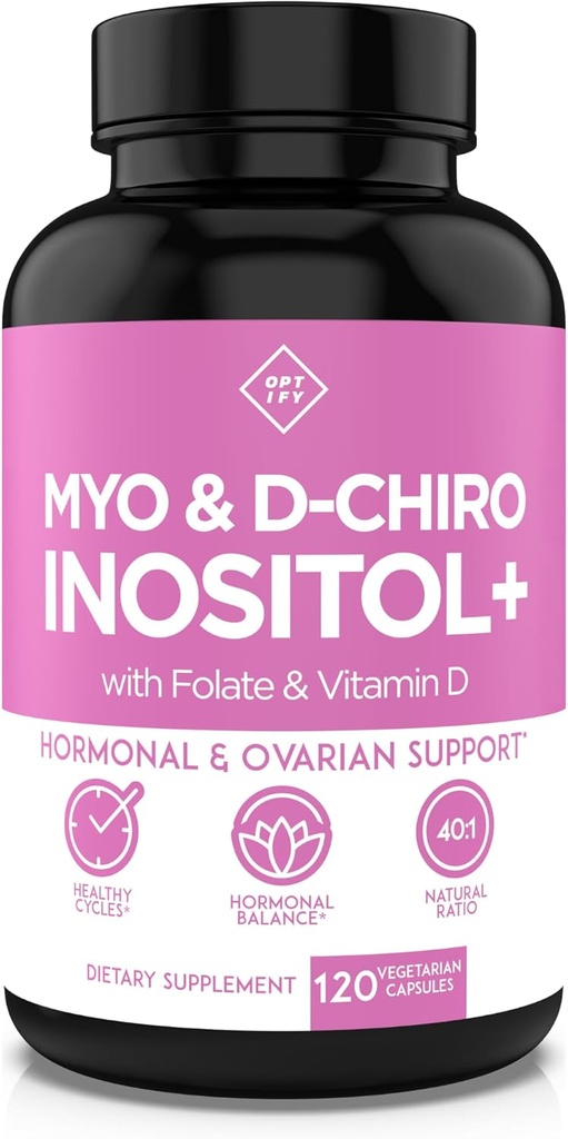 Optify Myo-Inositol & D-Chiro Inositol Suplemento para Mulheres – 40:1 razão mais folato e vitamina D – Suporte saudável equilíbrio hormonal, ciclos regulares, & saúde ovariana - 30-Dia de fornecimento