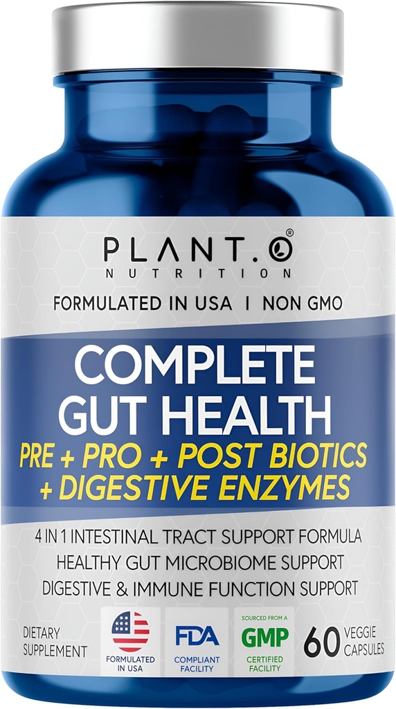 4-in-1 Prebiotic Probiotic " Postbiotic for Women " Men, Complete Gut & Digestive Support supplement, Pre Post Probiotics " Digestive Enzymes 60 Capsules