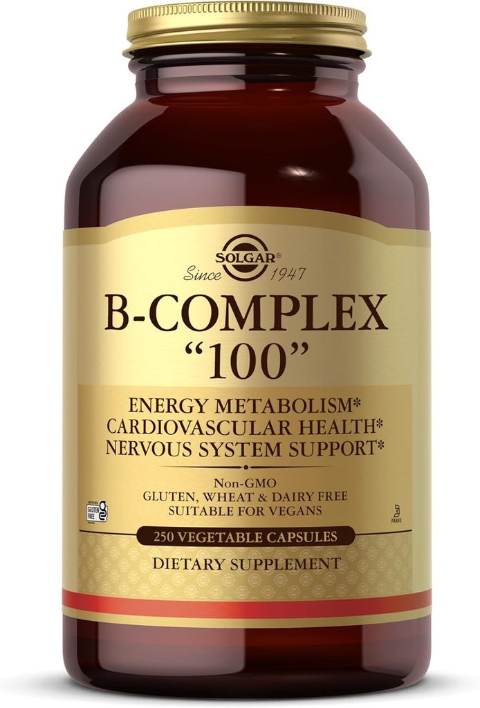 Solgar B-Complex "100", 250 Capsules - hỗ trợ hệ thống lo lắng - Hỗ trợ năng lượng siêu lỏng - không-GMO, Vegan, Gluten Free, Dairy Free, Kosher - 250 dịch vụ