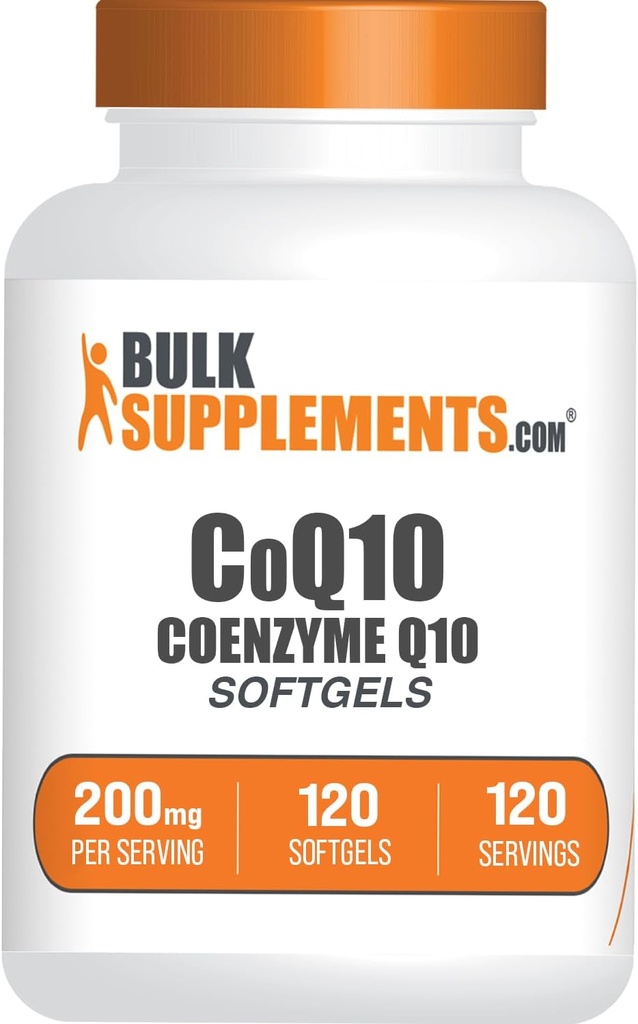 Bulk Supplements.com CoQ10 200mg Softgels - Dành cho Tim Y tế, Coenzyme Q10 200mg, Gluten Free, 1 Softgel/ Phục vụ, 120 Count (Pack của 1)