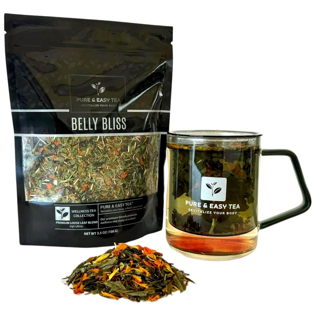 Tè puro e facile, beatitudine, naturale Detox & Bloating Relief Tea, 100% naturale Loose Leaf Slimming Blend con Yerba Mate, Dandelion Leaf, Caffeinated, 30-Day Supply, 100g