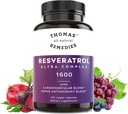 Thomas visu dabas aizsardzības līdzekļi Resveratrol 1600mg Organic Trans-Resveratrol Antioksidants Papildinājums ar organisko vīnogu sēklu ekstraktu un Quercetin- Anti-Aging un sirds un asinsvadu Support- 120 kapsulas