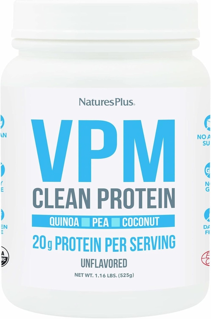 Natures Plus VPM Protein, Unflavored - 1.16 lbs - with Quinoa, Pea ' Coconut Protein - Organic, Vegan, Soy ' Gluten Free - 15 Servings