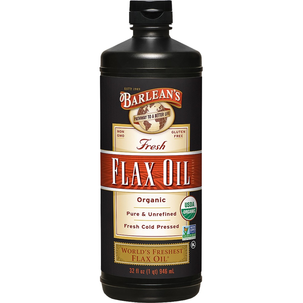 Barlean's Organic Flaxseed Oil Liquid from Fresh Cold Pressed Flax Seeds, 7,640mg ALA Omega 3 Fatty Acid Supplement for Healthy Hair, Skin and Healthy Digestion, Vegan and Gluten Free, 32 oz