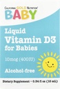 California Gold Nutrition Baby Vitamin D3 Liquid D3 Addition for Babies, Veggarian Friendly - Developmental Support - Алкохол & Gluten Free, Non-GMO - 10 mcg (400 IU) - 0.34 fl oz (10 ml)