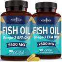 El nou petroli de peix Omega 2500mmg suplementari no GMO - EPA, DHA Fatty Acids Guten Free (180 Softgels (Paix de 2)