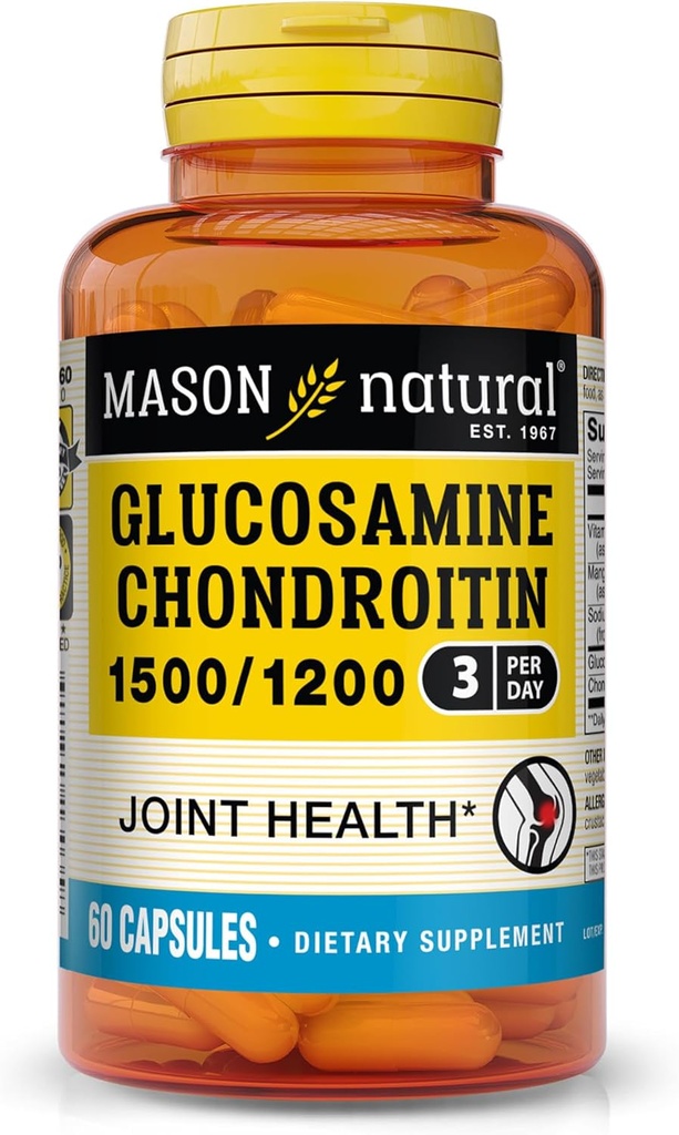 MASON NATUURLIJKE Glucosamine Chondroitine 1500/1200 met vitamine C, ondersteunt de gezamenlijke gezondheid voor normale flexibiliteit en mobiliteit*, 60 capsules