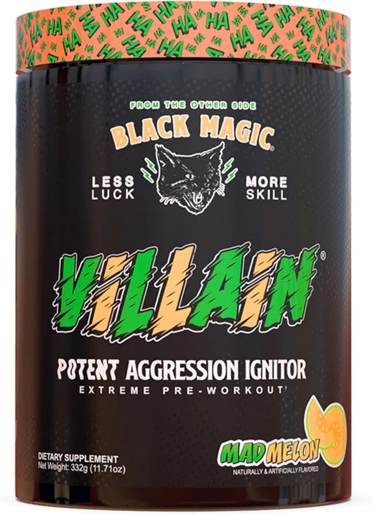 Black Magic Supply Villain High-Stim Nootropic Pre-Workout - Beta-Alanine, L-Tyrosine, & Cafeine - Pump & Focus - 25 Servers (Mad Melon)