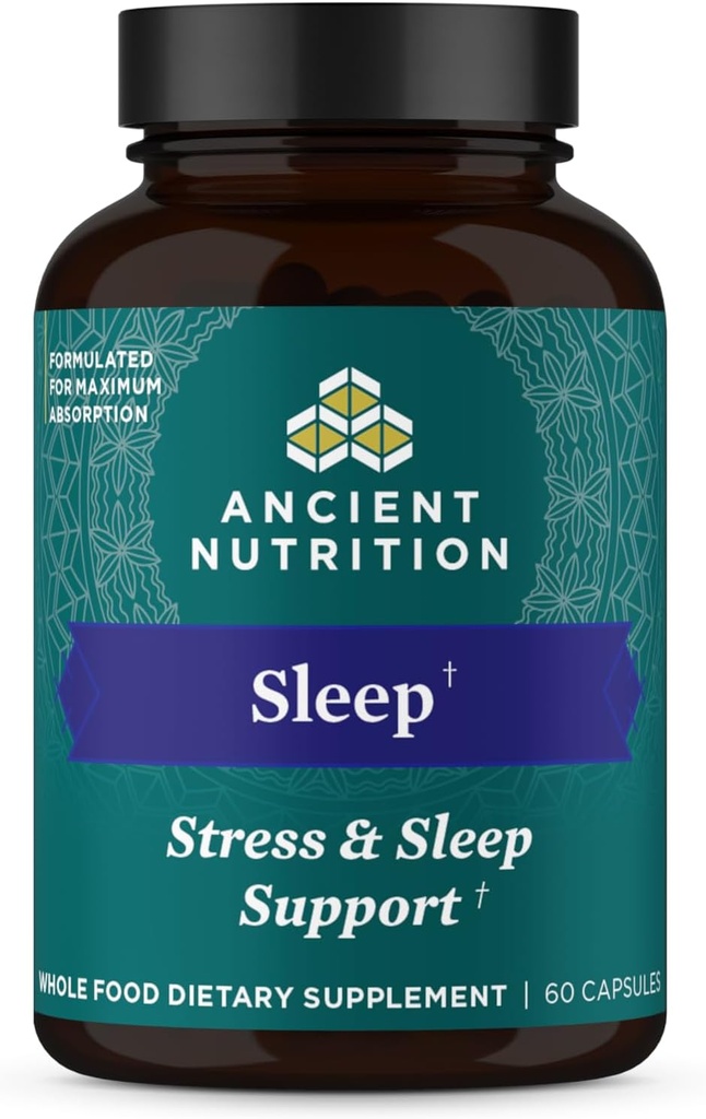 Ancient Nutrition Ashwagandha for sleep Support, for Stress and sleep Support, Promotes Mental restation, Gluten Free, Paleo and Keto Friendly, 60 Capsules