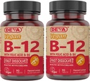 DEVA วิตามิน B12 Disolve Supplement - Once-Per-Day Complex with 1000 Mag Metilcolumamin B12, Folical Discript, B6 - มะนาว Fafvor - 90 discults, 2-Pack