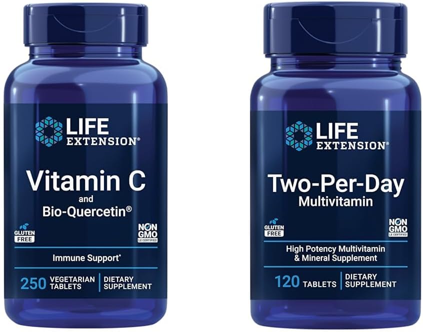 C vitamīna un Quercetin Phytosom Plus Multi-Vitamīnu un minerālvielu papildinājums - 250 tabletes un 120 tabletes