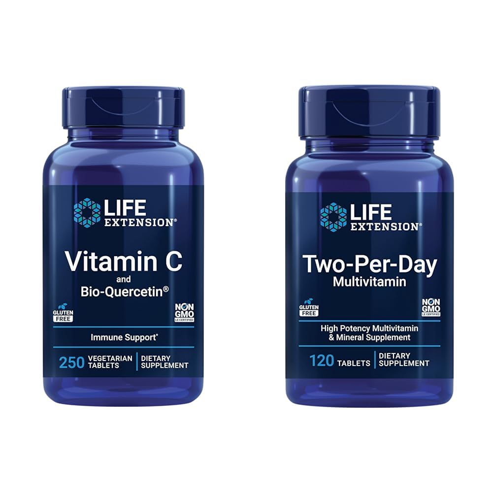 Life Extension Vitamin C & Quercetin Phytosome Plus Multi-Vitamin & Mineral Supplement - 250 Tablets & 120 Tablets