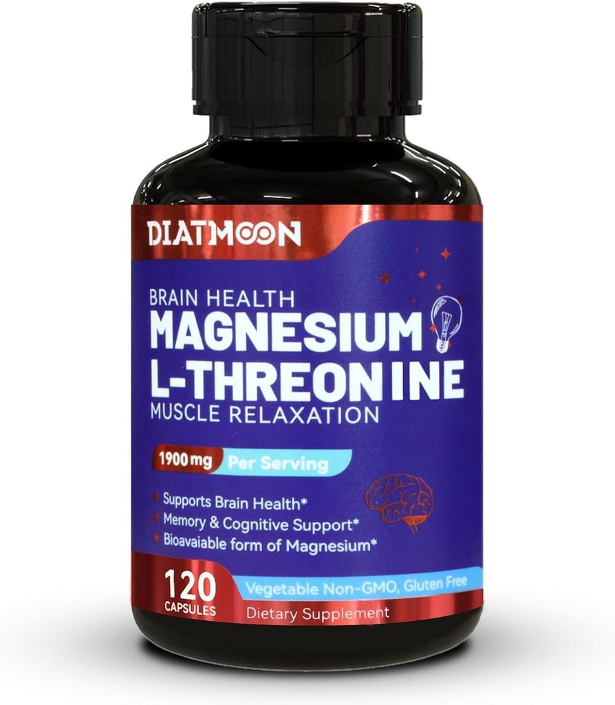 Magnesium L- treoniinikapselit, magnesiumtreoniinin täydennysosa, 1900 mg Magnesium L- treoniini, ei- GMO, gluteeniton - 120 Veg kapselia