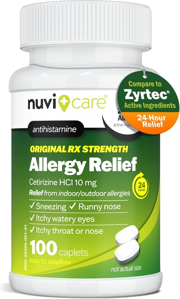24- Hour Allergy Medicine - Cetirizine Hydrochloride 10mg Tablet - Compare to the Active Ingredient in Zyrtec Antihistamine Meds - Generik Allergy Dolls for All Day Allergy Relief (100 Count)