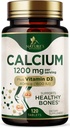 Calcium 1200 mg con vitamina D3 - Suplemento de saúde ósea, suplementos de vitamina D e calcio para mulleres e homes - forza ósea, dentes e apoio inmune, pílulas de calcio da natureza, embotellado en Estados Unidos - 120 tabletas