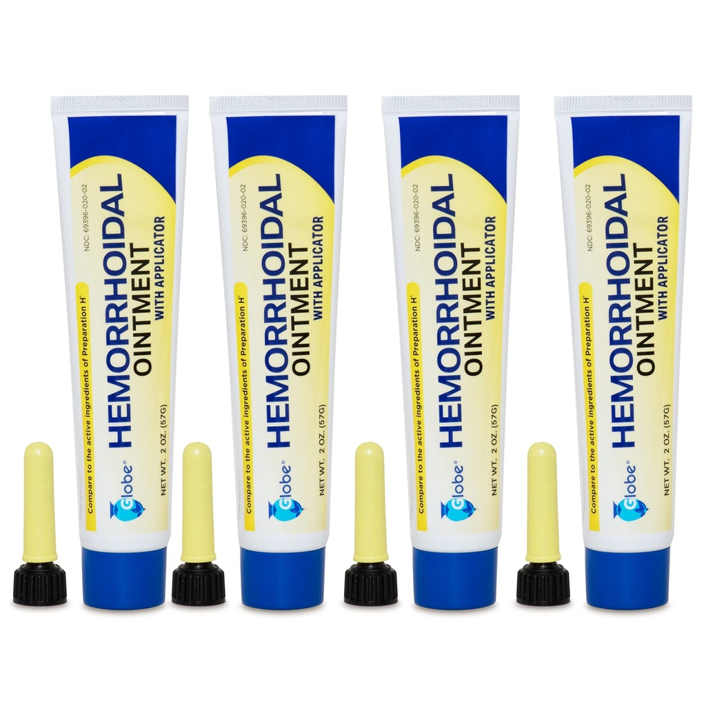 Globe Hemorrhoid Ointment, Maximum Strength, 4 Pack, 2 oz Tubes | Hemorrhoidal Pain Relief With Applicators, External Use Formula, Personal Care Supply, Convenient Tubes, Targeted Application