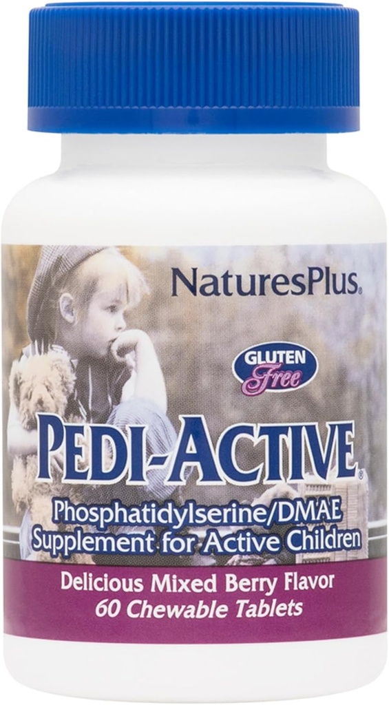 NaturesPlus Pedi-Active LECI-PS, DMAE Complex - 60 Chewable Tablets - Mixed Berry Flavor - Childrens Chewable Supplement, Promotes Brain Health, Focus - Vegetarian, Gluten-Free - 30 Servings