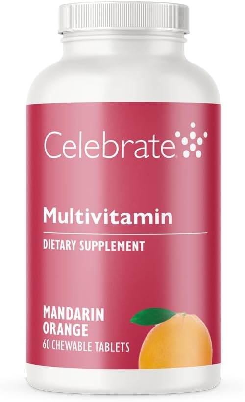 Ünnepeljük Vitaminok Félvér Multivitamin Chewable, Vasmentes - Post Gastric Bypass & Sleeve Gastrectomia Kiegészítés férfiak és nők - esszenciális ásványi & vitamin A, B, D & E - Narancs (60 tabletta)