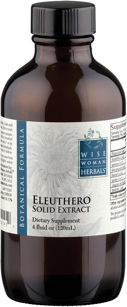 Wise Woman Herbals Eleuthero Root Solid Extract 4:1, Alcohol-Free, Adrenal & Stress Support, Energy, Stamina, Mental Endurance, Supports Balanced Mood & Immunity, 4 Fl Oz