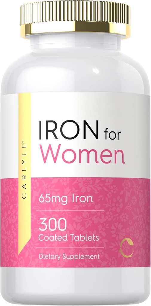 Carlyle Iron Supplement for Women 65mg PHARMAN124; 300 Coated Tablets PHARMAN124; Vegetarian, Non- GMO & gluten zdarma