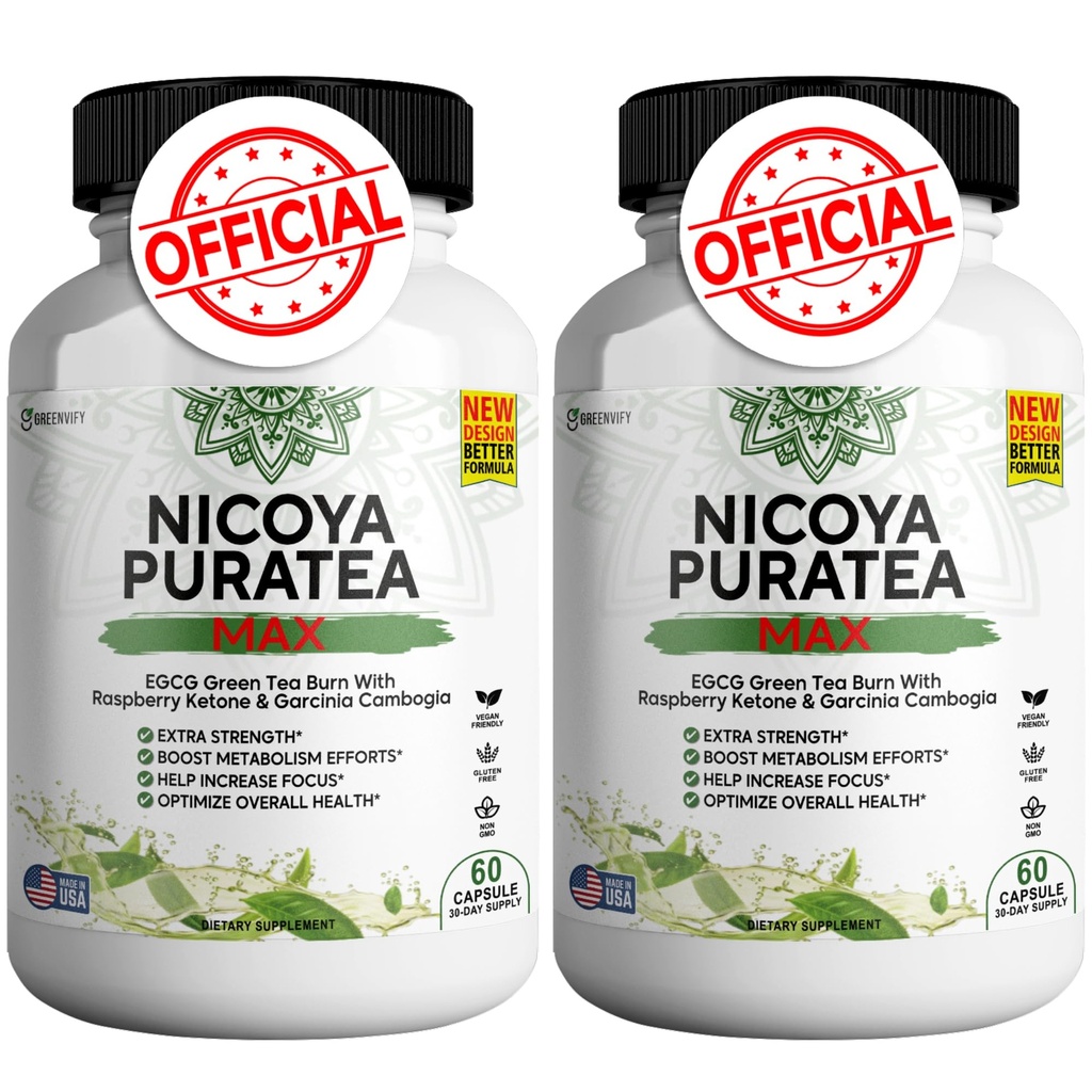 Nicoya PuraTea Max Green Tea Extract & Green Coffee Bean for Metabolism Support, Natural Energy Boost, Antioxidant-Rich Supplement – 120 Capsules