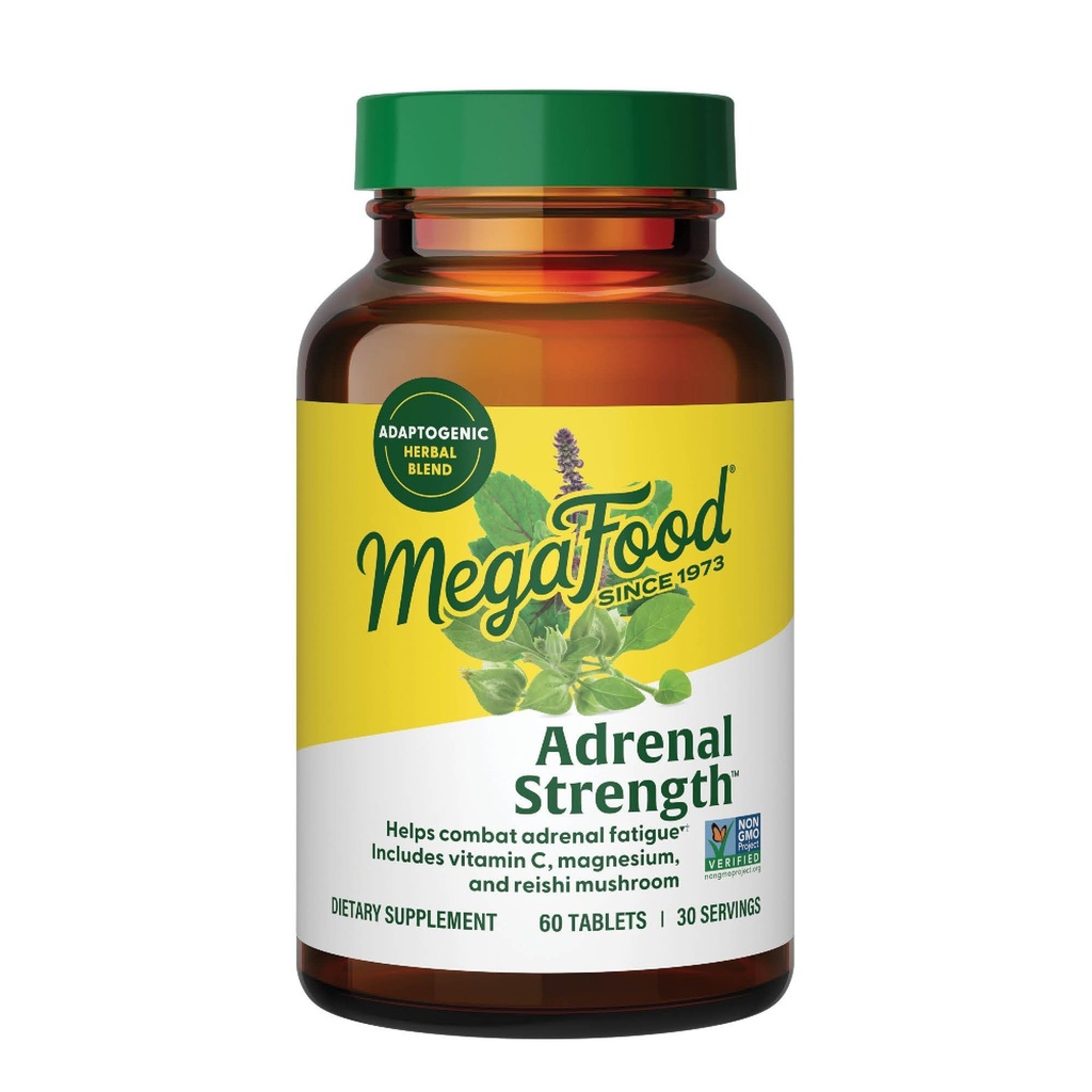 MegaFood Adrenal Strength - Adrenal Support Supplements with Ashwagandha and Magnesium Glycinate, Vitamin C, Holy Basil, Astragalus, Reduces Cortisol Levels - Vegetarian - 60 Tablets (30 Servings)