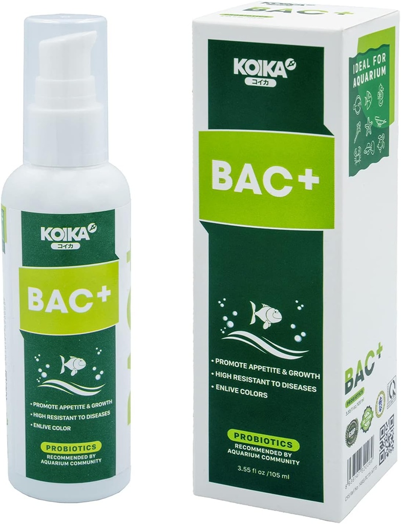 KOIKA BAC+ Acuario Probióticos, Impulso de inmunidade, resistencia á enfermidade e mellora o sistema dixestivo (BAC+,105ml)