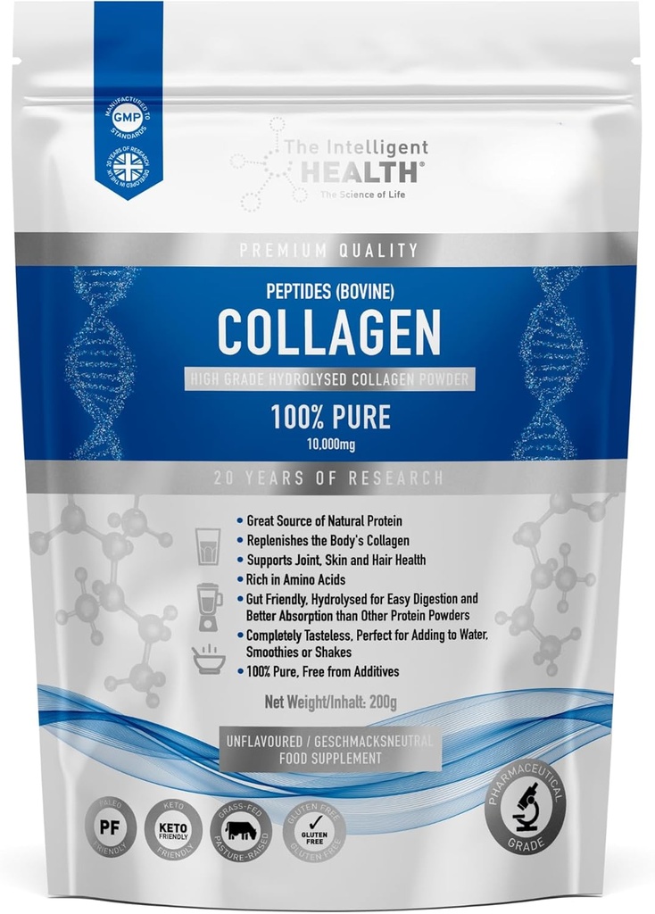 Das intelligente gesundheithydrolysierte Collagen Peptide Powder, Gras Fed, High Protein, Unflavored, Glutenfrei, Paleo & Keto Friendly, 10g pro Servierung (200g) unterstützt Haut, Haar, Nägel, Gelenke, & Knochen