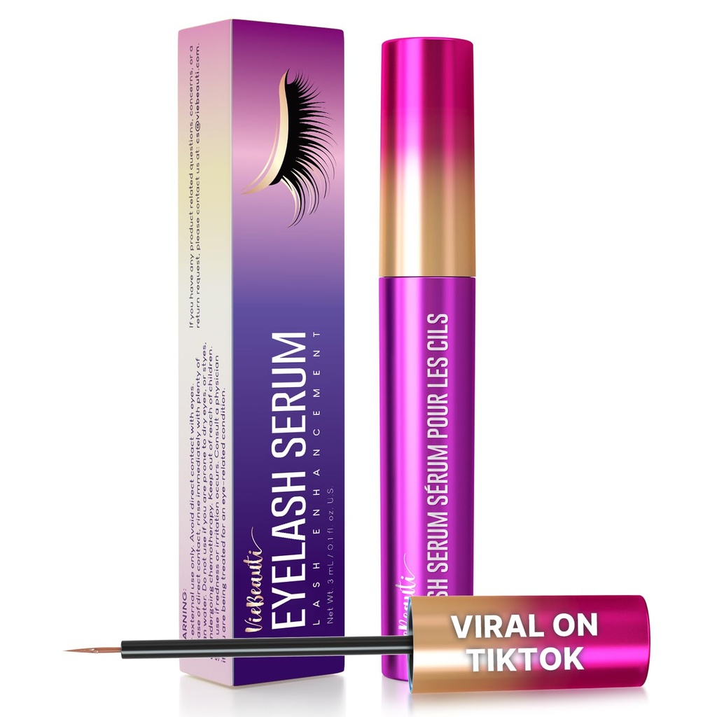 VieBeauti Premium Eyelash Growth Serum: Lash Enhancing Serum con Formula Avanzata per aumentare le ciglia più lunghe Fuller e Thicker Looking - Vegan & Cruelty-Free for Sensitive Eyes 3mL 3-Month Supply