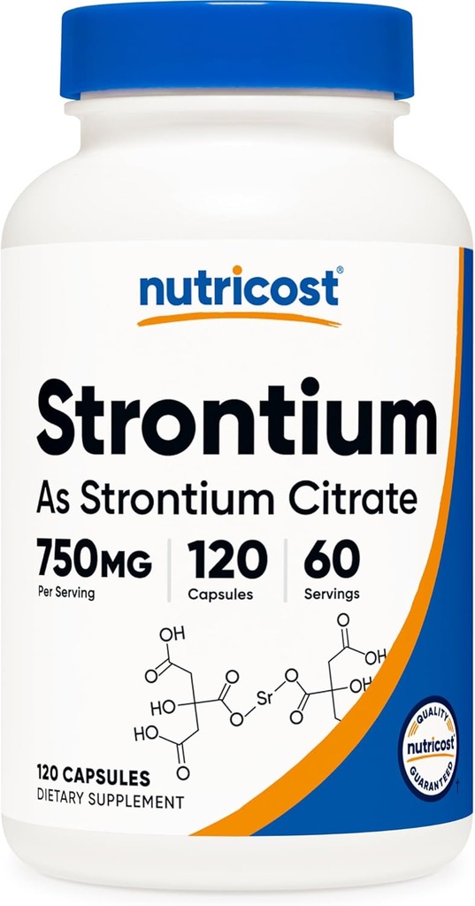 Nutricost Strontium kapselit 750 mg, 120 kapselia - kasvissyöjä, ei-GMO, Gluteeniton