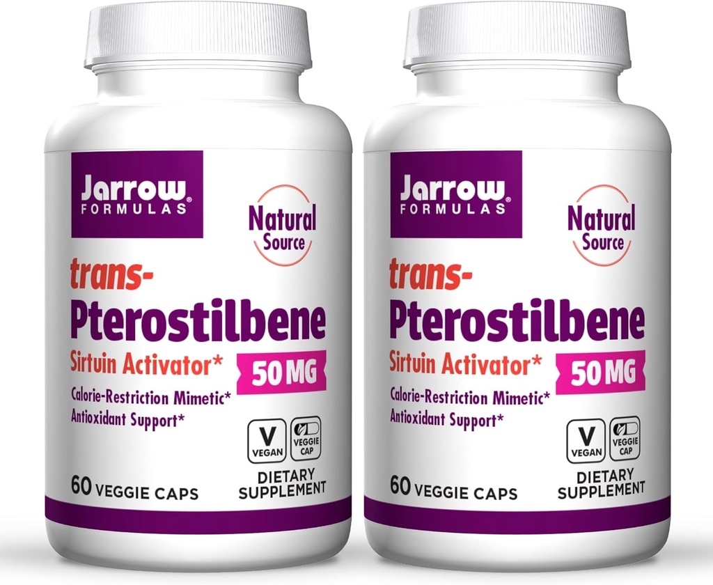 Jarrow Formulas транс-Pterostilbene, 50 Milligrams Per Serving, 60 Вегетаріанські капсули. Пакет 2 пляшки