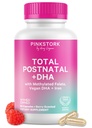 Pink Stork Total Postnatal Vitamins for Women | Vegan DHA, Iron, Folate, B12 | Postpartum Recovery Essentials | Lactation Support for Breastfeeding Moms | Clean Label Award Winner- 60 Capsules, Berry