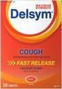 Delsym maksimum Strength Cough Suppressant, Fast Release Caplets, Sonuncular 8 Saat Günü və ya Night, 20 Şərh