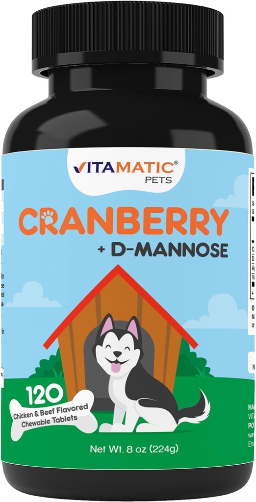 Vitamatic Cranberry pels Dogs biden 120 Chewables palets, konse amb D-Manneose, Apple Cider Viinegar i Vitaminada C Morta Urinary Tract i Bladder support als Dogs