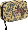 Fustylead Hand Draw Horse og Gul Flower Leavse Pill Organizer til purse, Ugentlig Portable Pill Box med lynlås til opbevaring Vitaminer Fish Olies Medicin Kosttilskud