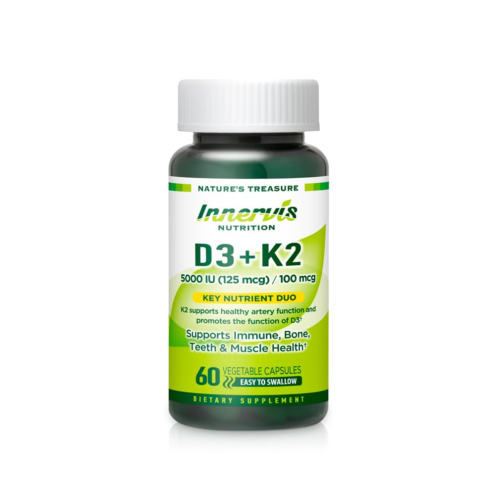 Vitamin D3 5000 IU + K2 MK-7 100mcg – Bone, Heart & Immune Support, Easy to Swallow, 60 Capsules