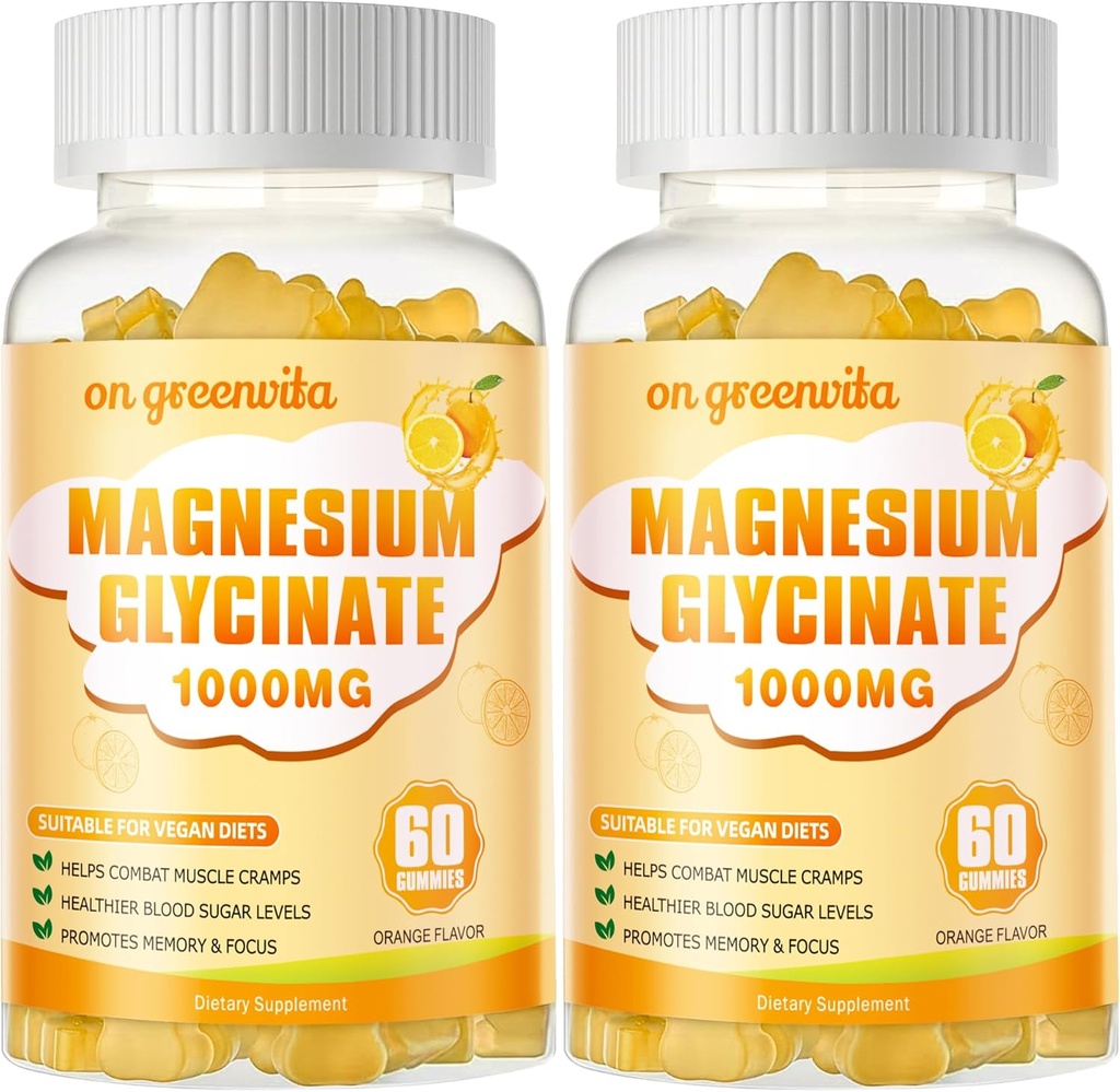 Magnesium Glycinate Gummies 1000mg - Sugar Free Magnesium Potassium Supplement D bitamina, B6, CoQ10 for Calm Mood & Sleep Support - 120 Gummies 2 Pack
