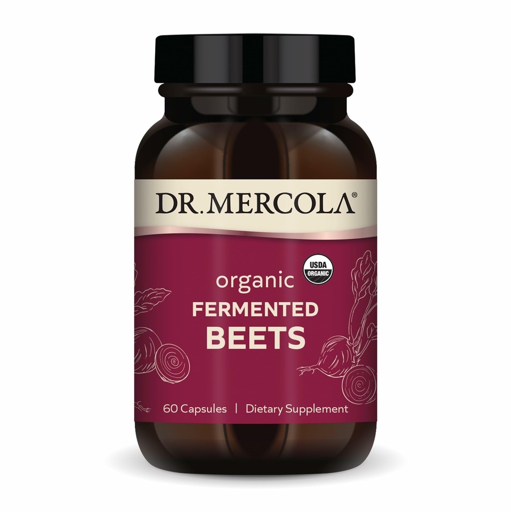 Dr. Mercola Organic Fermented Beets - Nitric Oxide Support - USDA Organic, Non-GMO, Gluten-Free & Soy-Free - 60 Capsules