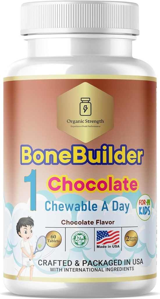 Kids Bone Builder 1 Chewable A Day Halal Vitamins Chocolate Flavor for Age 4-12 60 Servings