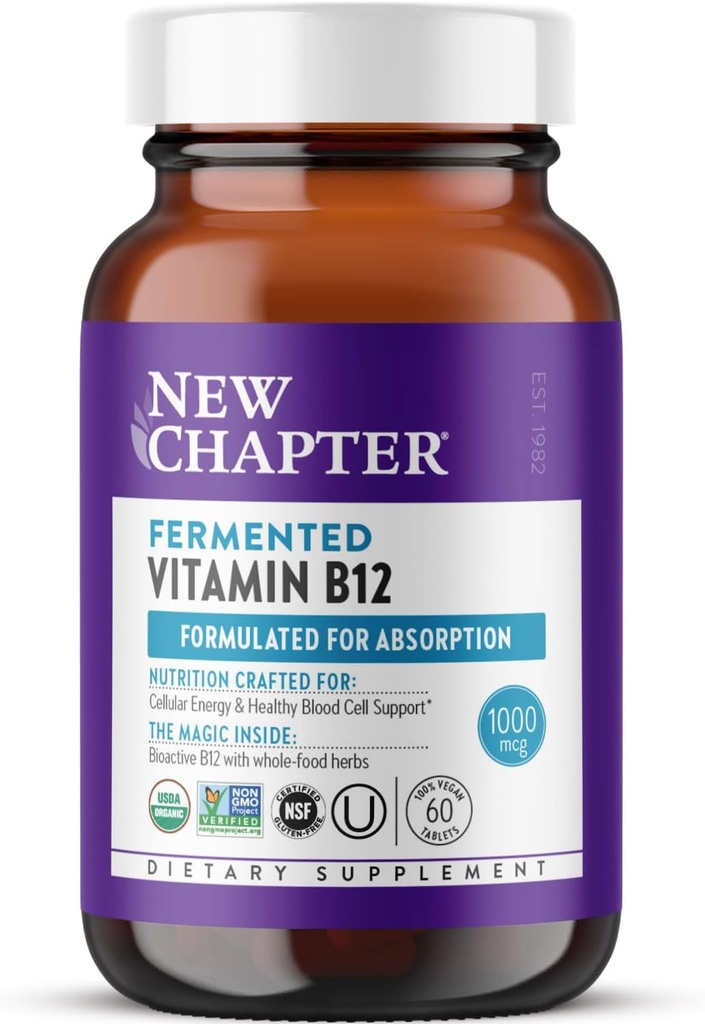 פרק חדש פרץ ויטמין B12 1,000 mcg, USDA אורגני, אחד יומי עבור אנרגיה + תאי דם בריאים, טבעוני מוסמך, Gluten חינם - 60 Count