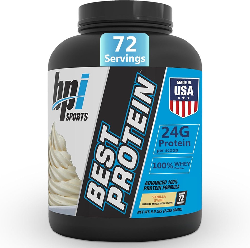 BPI Sports Best Protein – 100% Whey Protein Powder – Crescimento muscular, recuperação, substituição de refeições – Sem preenchimentos, sem glúten – Melhor pó de proteína para homens e mulheres – 5 libras