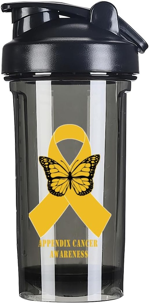 Appendix Cancer Awareness 18 Ounce Shaker Bottle Drink Mixer Leak-proof Pre Workout Protein Shakes Meal Replacement Shakes Bottles 500ML/18 Oz Black