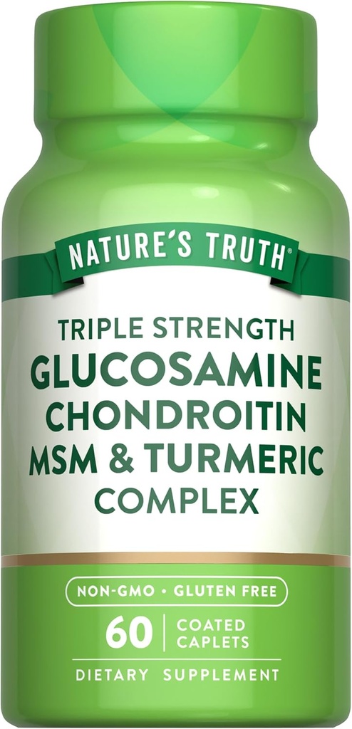 자연의 진실 글루코사민 Chondroitin MSM Complex | 60 Caplets | Turmeric | Triple Strength Formula | Non-GMO 및 글루텐 무료 보충