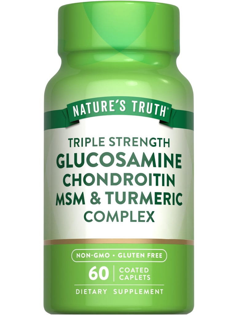 Nature's Truth Glucosamine Chondroitin MSM Complex | 60 Caplets | with Turmeric | Triple Strength Formula | Non-GMO and Gluten Free Supplement