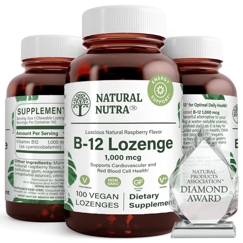 Natural Nutra Vitamin B12 Supplement, Helps to Increase Energy Levels, Essential for Healthy Nervous System, Helps to Improve Mood & Mental Health, Supports Cardiovascular System, 100 Lozenges