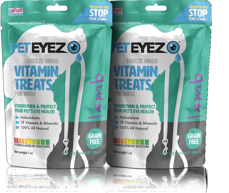 Pet Eyez-Dog Tear Removalr - Tear Stain Remomer for Dogs - Suņu acu kopšana - Dūga ārstē ar astaksantīnu, melleņu augļu pulveri, luteīnu, bez graudiem, dabīgām olbaltumvielām (Lamb-2 iepakojums)