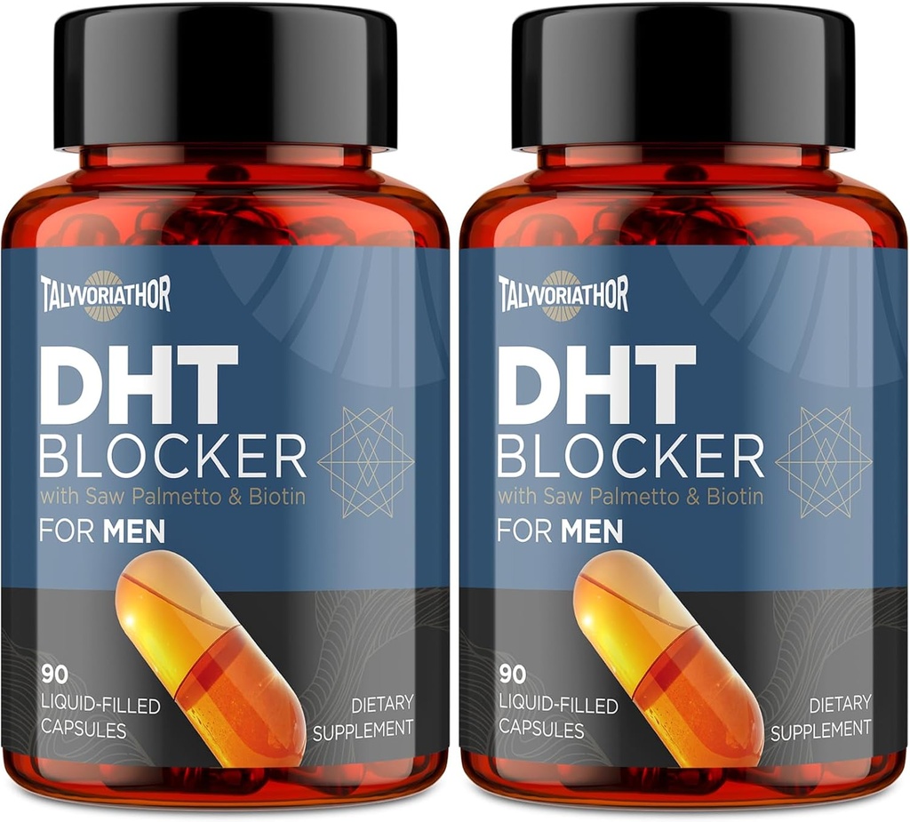 DHT Blocker per gli uomini con Saw Palmetto & Biotin, Formula per la crescita dei capelli in capsule liquide, Integratori per la perdita di capelli, Vitamine dicrescita dei capelli, Miscele di erbe nutrienti - 90 Capsule(2 Bottiglia)