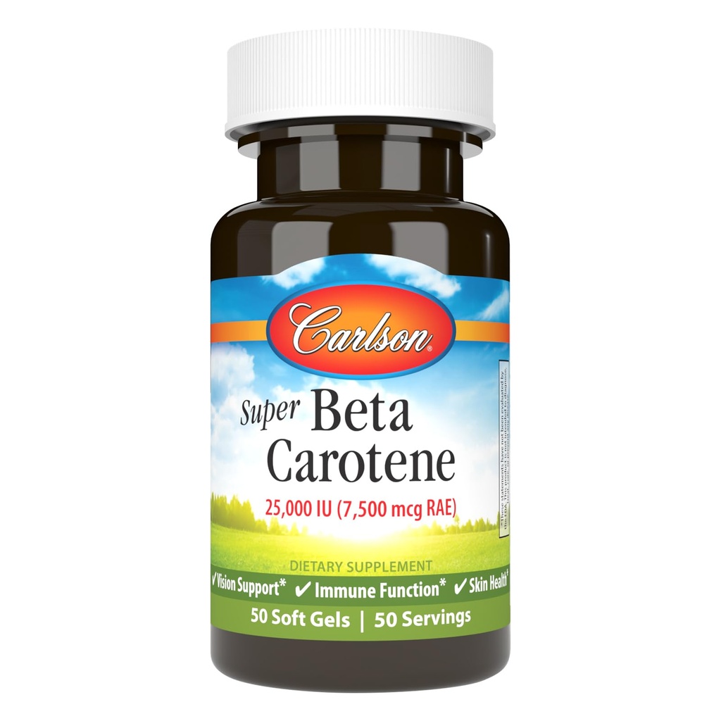 Carlson Laboratories Super Beta Carotene-25,000 IU (7,500 mcg RAE) 50 Softgel