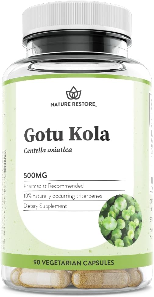 Nature Restore Gotu Kola Extract Supplement, standardiserad till 10 procent Triterpenes, tillverkad i USA, 90 kapslar, icke GMO, Gluten Free, Vegan