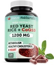 100% Natural Red Yeast Rice 1200 mg with CoQ10 100 mg, 2 in 1, Maintain Healthy Cholesterol Levels - 120 Veggie Capsules